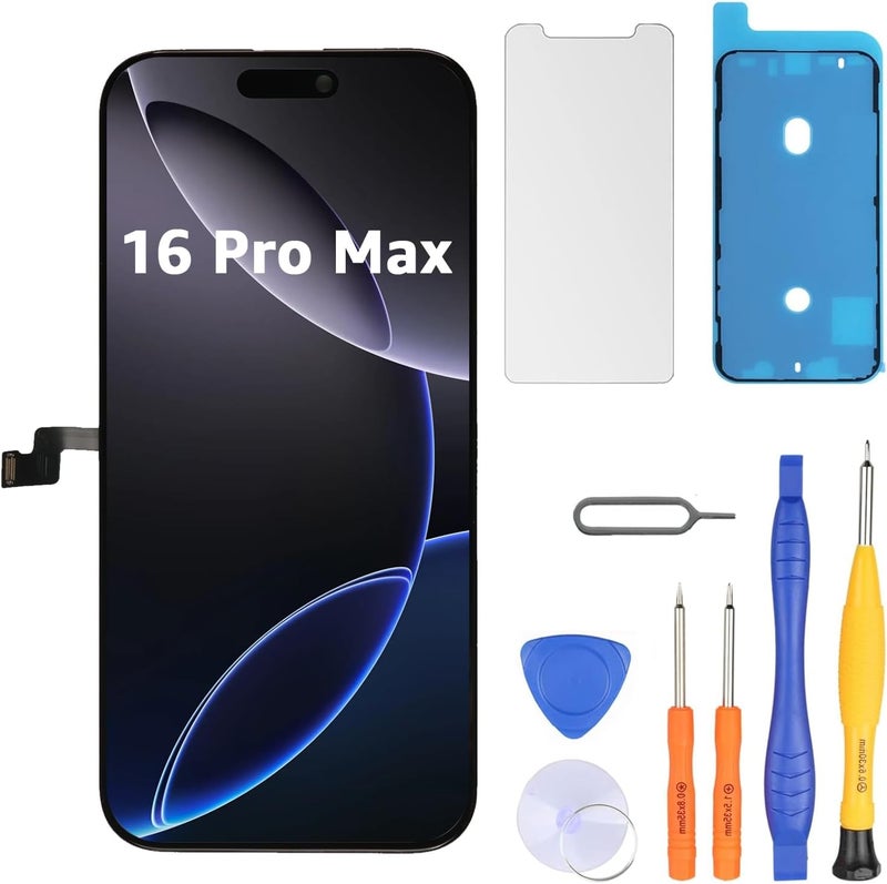 LL TRADER Screen Replacement for iPhone 16 Pro max 6.7" LCD Retina FHD Display COF Touch Screen Digitizer with Repair Tool Kits, Waterproof Tape, Screen Protector - Image 1